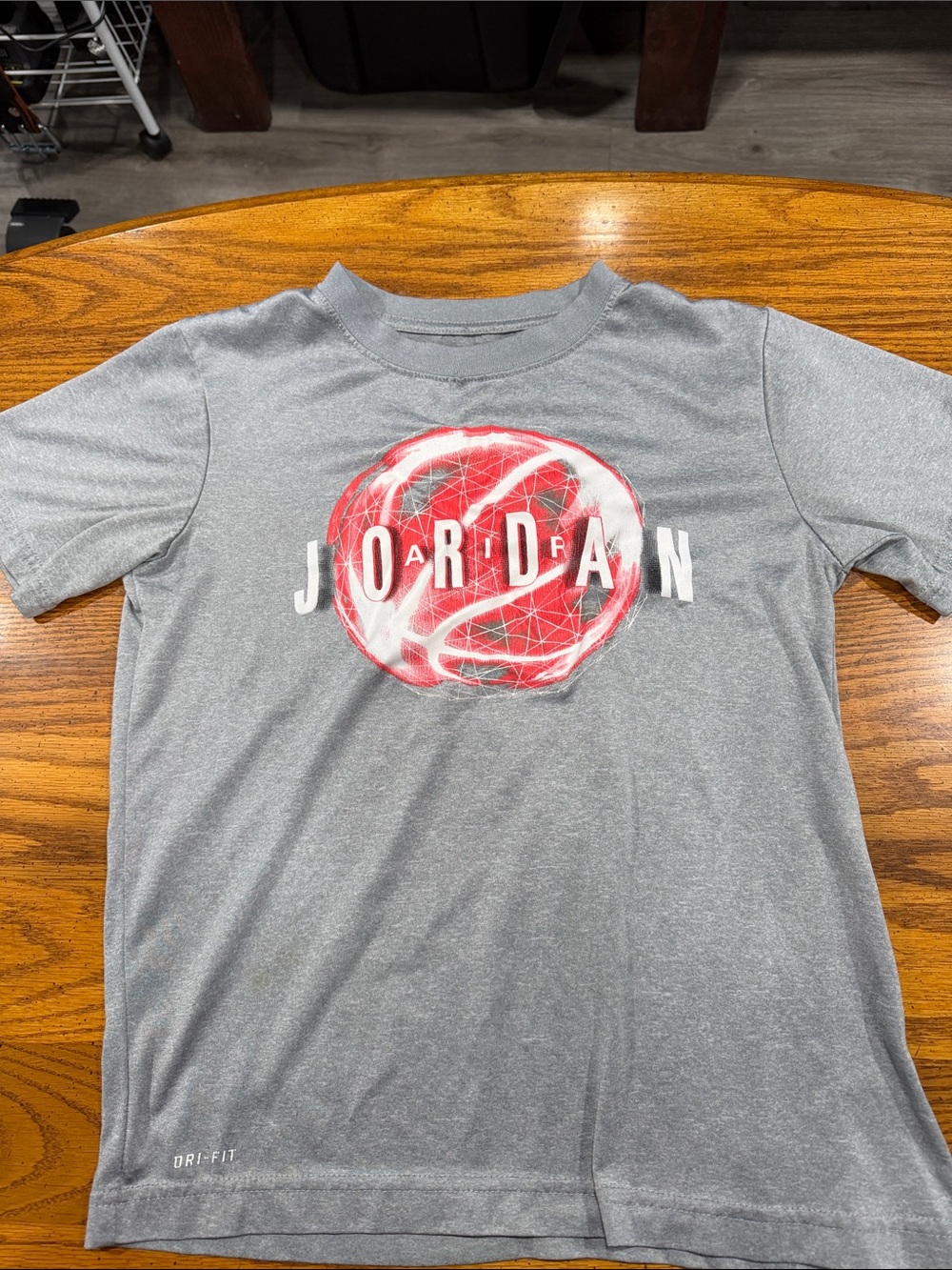Jordan Kids Gray Short-Sleeve Tee with Red Basketball Logo